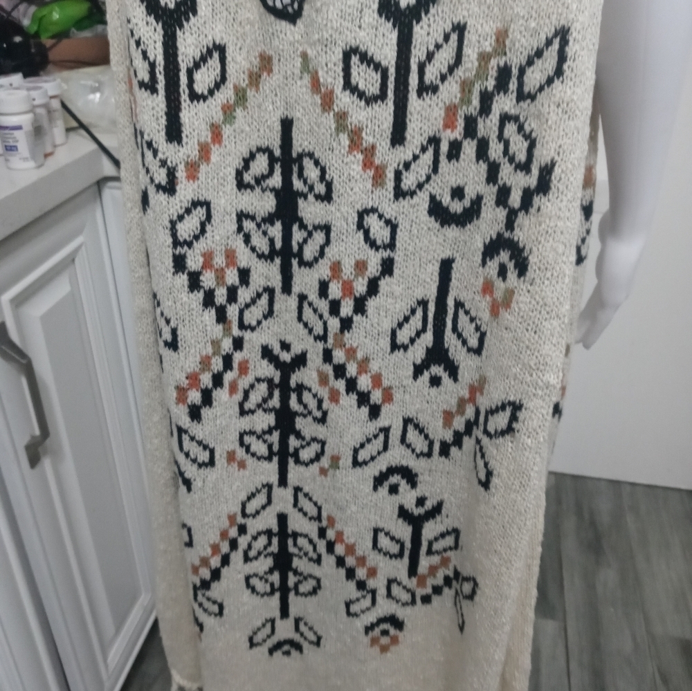 Democracy longline open front southwestern Embroidered Cardigan sweater w fringe - Picture 9 of 9